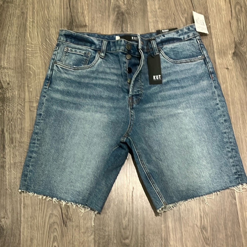 NWT KUT high rise long denim short size 12